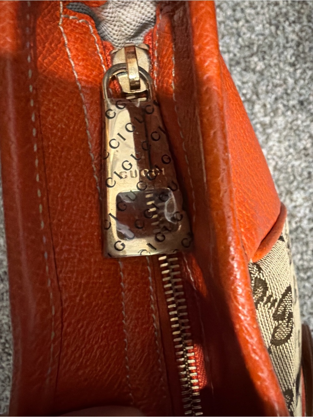Gucci GG Canvas Tote with Orange Leather Trim - Picture 6 of 8